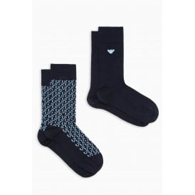 Emporio Armani AF20087 0543 Jacquard Design Calza Essential 2 Pack Socks - Navy