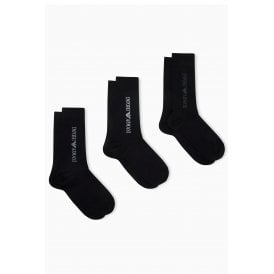 Emporio Armani AF20083 0554 Jacquard Logo Print Calza Essential 3 Pack Socks - Black