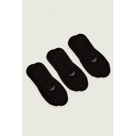 Emporio Armani AF14446 0548 Calza Invisible 3 Pack Logo Ankle Tripack Footie Socks - Black