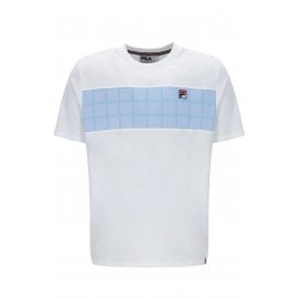 Fila Vintage Mano MH043 Cut & Sew Tonal Check Panel T-Shirt - White/Sky