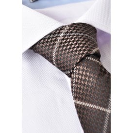 CB 110 Plaid Check Pattern Tie Plus Free Handkerchief Set - Dark Bronze