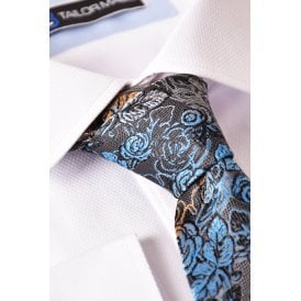 CB 108 Flower Floral Pattern Print Design Tie Plus Free Handkerchief Set - Multi Blue
