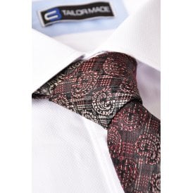 CB 107 Floral Check Pattern Two-Tone Design Tie Plus Free Handkerchief Set - Red/Grey