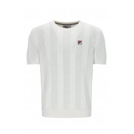 Fila Vintage Corrado MH055 Knitted Panel Ribbed Crew Neck T-Shirt - Gardenia Ecru