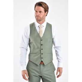 CB Geneva Tailored Slim Fit Contrast Pattern Waistcoat - Mint Green Marl