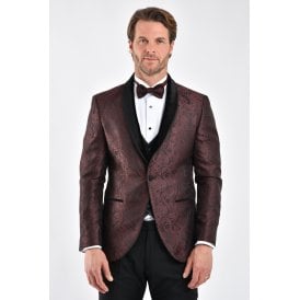 CB Norris Tailored Slim Fit Velvet Collar Paisley Pattern Dinner Blazer