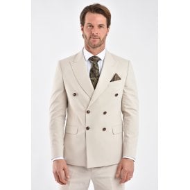 CB Napless Tailored Slim Fit Smooth Textured Double Breasted 2 Piece Suit - Beige