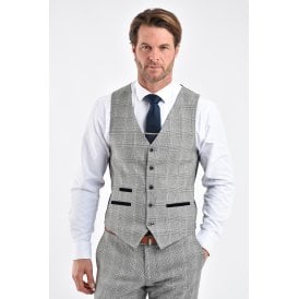 CB Dublin Tailored Slim Fit Contrast Houndstooth Check Waistcoat - Navy/Grey/White