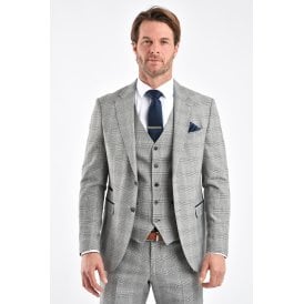CB Dublin Tailored Slim Fit Contrast Houndstooth Check Blazer - Navy/Grey/White
