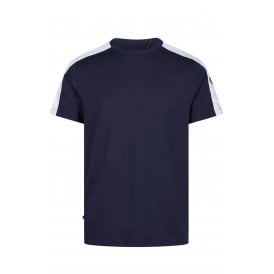 Luke | Elhain M830163 White Panel Tape Half Sleeve T-Shirt - Dark Navy