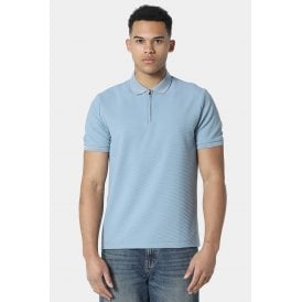 Police Glace 9940 1/4 Quarter Zip Subtle Textured Detail Half-Sleeve Polo T-Shirt - Soft Blue