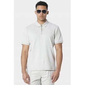 Police Kitmat 1/4 Quarter Zip Poly Plain Half-Sleeve Polo T-Shirt - Light Grey