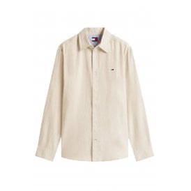 Tommy Jeans | DM22761 Regular Fit Linen Cotton Blend Small Flag Logo Shirt - Gentle Beige Gold