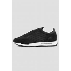 EA7 | Emporio Armani AF28085 0870 Vintage Eagle Nylon/Suede Trainers - Black/White