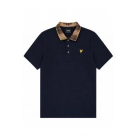 Lyle & Scott SP2531V Tartan Contrast Check Collar Pique Polo T-Shirt - Dark Navy