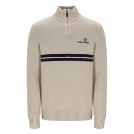 Sergio Tacchini | New Dallas 1/4 Zip 1392 Classic Contrast Double Stripe Cotton Knitted Jumper - Peyote Beige