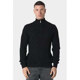 Police Portie 9940 1/4 Quarter Zip Ribbed Crew Cable-Knit Texture Detail Funnel Neck Jumper