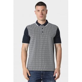 Police Lept 1421 Textured Geometric Print Tipped Collar Half Sleeve Polo T-Shirt - Navy